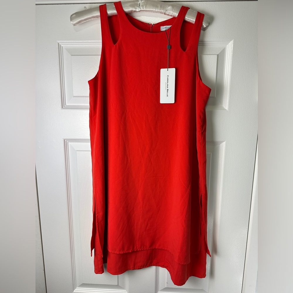 Carolina Belle Montreal Women’s Orange Shift Midi Dress Size 4 NEW
